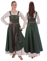 FIORE Cotton Green Apron Dress: Authentic Medieval Viking Cotton Pinafore